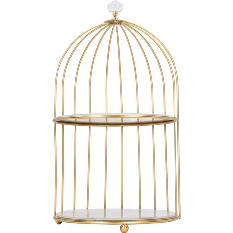 Étagère de rangement à double niveau, organisateur de cage à oiseaux, présentoir pour salle de bain, comptoir ou coiffeuse, cadre doré, base blanche, motif doré (1/5)