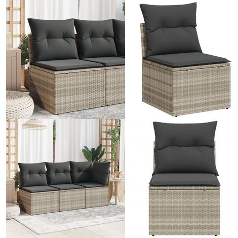 Canapé de jardin sans accoudoirs coussins gris clair poly rotin - Canapé De Jardin - Salon De Jardin - Mobilier De Jardin - Meubles D'extérieur - Rotin Pe - Home & Living (1/5)