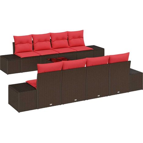 Sofa Set with Cushion 9 pcs Brown Poly Rattan vidaXL