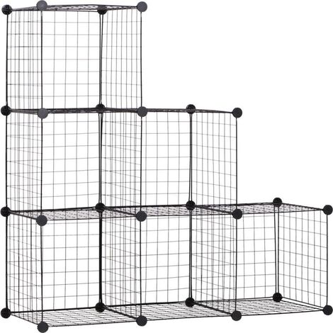 Réfrigideur, système de rangement composé de 6 compartiments. Réfrigideur en métal, modèle cube. Réfrigideur à étagères pour le salon ou la chambre à coucher. Couleur noire. Dimensions : 109 x 37 x 10 (1/5)