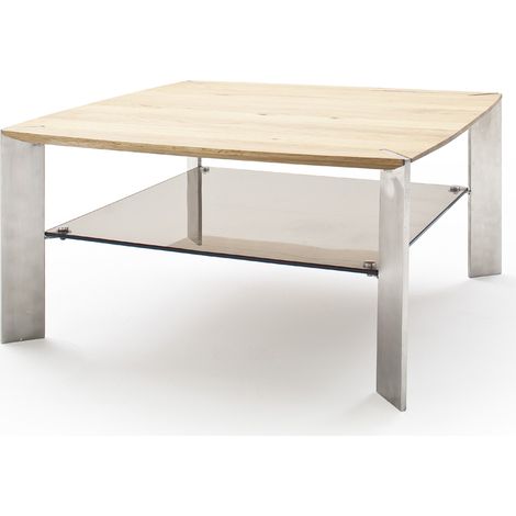 Table basse en chêne massif et verre - L50 x H41 x P50 cm -PEGANE-