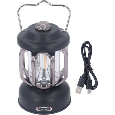 Lanterne Camping Rétro Toivize Noire Rechargeable USB-C Étanche 3 Modes Lumière Chaud Blanc Neutre Crochet Intégré (1/5)