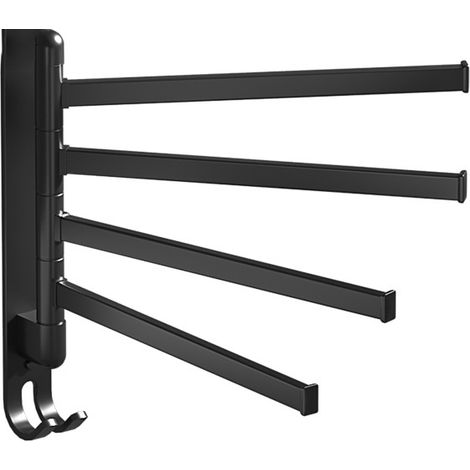 Porte-serviettes mural, support de rangement multifonctionnel, porte-serviettes rotatif sans poinçon, 4 poteaux, noir (1/5)