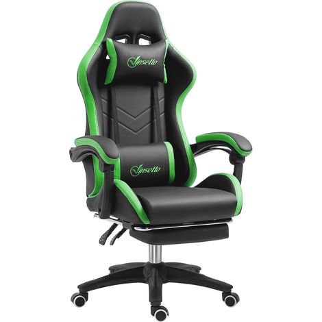Sedia da Gaming Altezza Regolabile e Schienale Reclinabile 65x65x121-129 cm Nero e Verde (1/5)