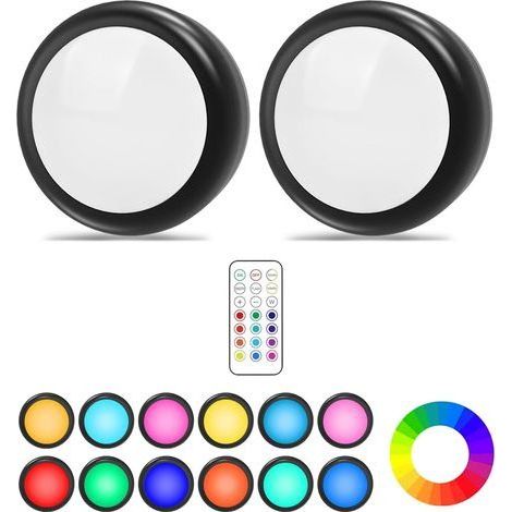 2 Pcs Lampe Placard, LED RGB 13 Couleurs, Luminosité Réglable, Sans Fil, Télécommande, Pour Cuisine Chambre (1/5)