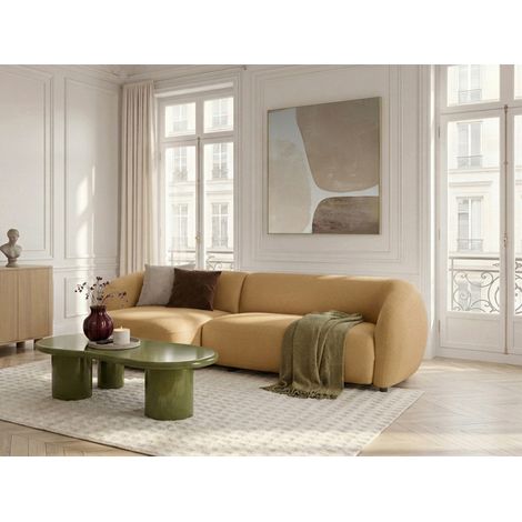 BOBOCHIC - Canapé d'angle convertible avance-recule électrique HALO tissu lisse Angle gauche Jaune (1/5)