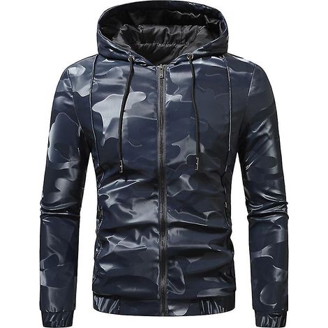 Veste de sport homme coupe-vent décontractée à capuche camouflage - 2XL - Bleu (1/5)