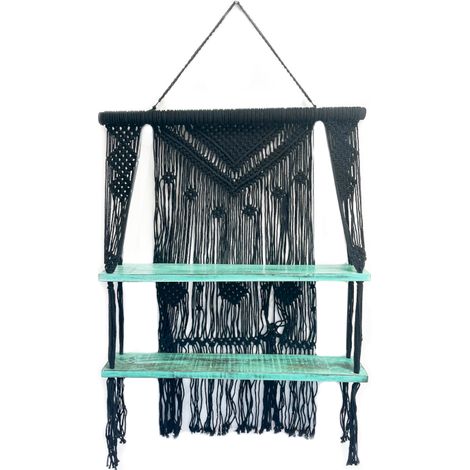 Etagères Suspendues en Macramé Noir - Turquoise- Vendu par 1