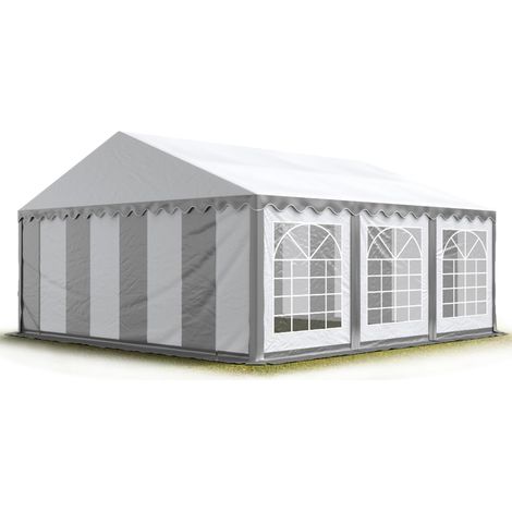 Party-Zelt Festzelt 4x6 m schwerentflammbar Garten-Pavillon -Zelt PVC Plane 750 N in grau-weiß Wasserdicht