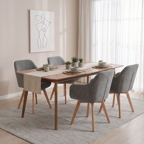 Chaises de salle à manger - WAFTING - Scandinave-moderne - Pivotantes 360° - Velours côtelé gris - Pieds hêtre massif (1/5)