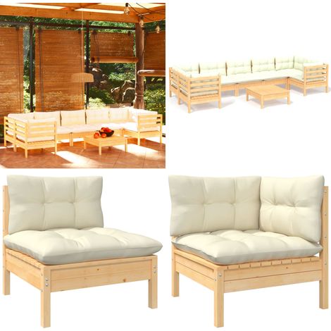 8-tlg. Garten-Lounge-Set mit Creme Kissen Kiefernholz - Gartensaison - Lounge Set - Gartenmöbel - Outdoor Möbel - Rattan Gartenmöbel - Home & Living (1/5)