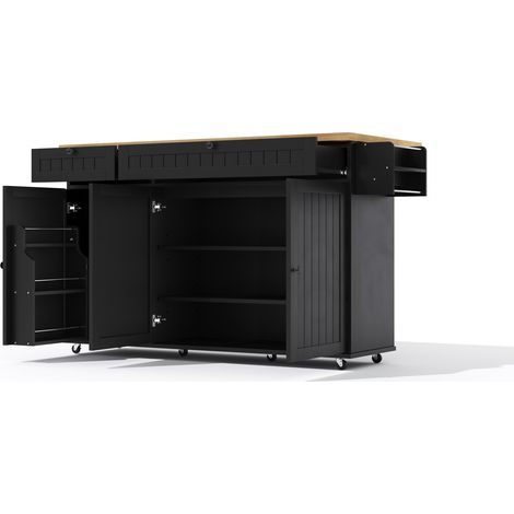Klappbare Kücheninsel aus schwarzem MDF 137 x 70 x 89,5 cm mit Stauraum und Rollen (1/5)