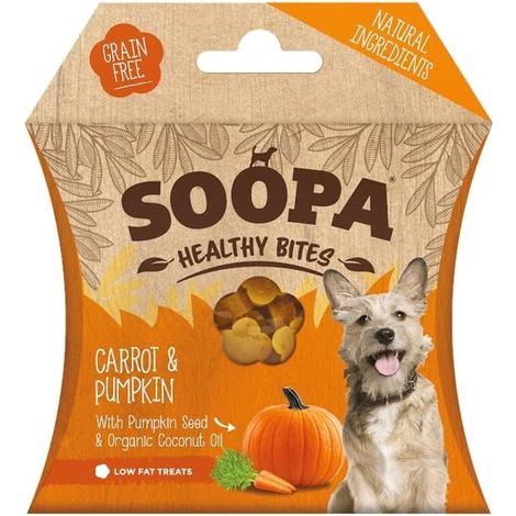 Friandises saines pour chiens Soopa Carotte et Citrouille, 5 x 50 g