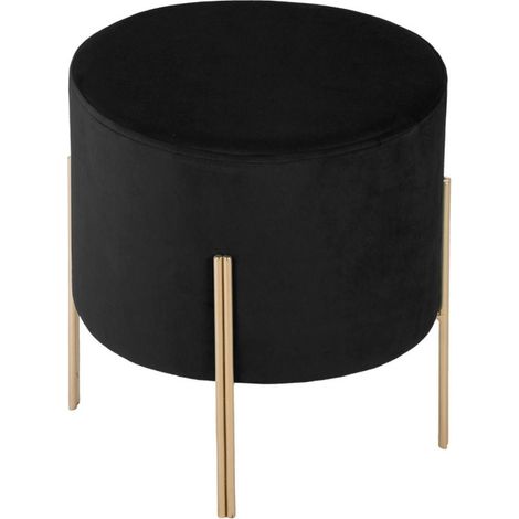 Tabouret Design en Velours "Living" 40cm Noir & Or (1/3)