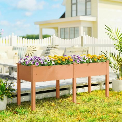 184x59x76,5 cm - Jardin urbain en bois surélevé doté de 6 trous de drainage pour les cultures Plantes Fleurs brunes