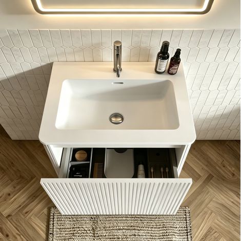 Meuble vasque 61x46,5x37 cm en bois blanc, avec rangement pour petite salle de bain FloraGrace (1/5)