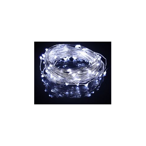 Guirnalda de luces LED de 100 luces blancas frías, microluces, funciona con pilas. (1/5)