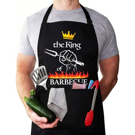 Tablier Cuisine Barbecue Homme Noir, Tablier de Cuisine BBQ Homme Personnalisé Réglable Étanche, Tabliers Humour Drole Rigolo Chef Papa Fête Cadeau Noël (1/5)