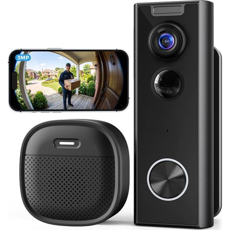 ieGeek 2K Sonnette sans Fil Exterieur avec Caméra Etanche 180°,Détecteur de mouvement, Audio bidirectionnel, IP65, Vision Nocturne (1/5)