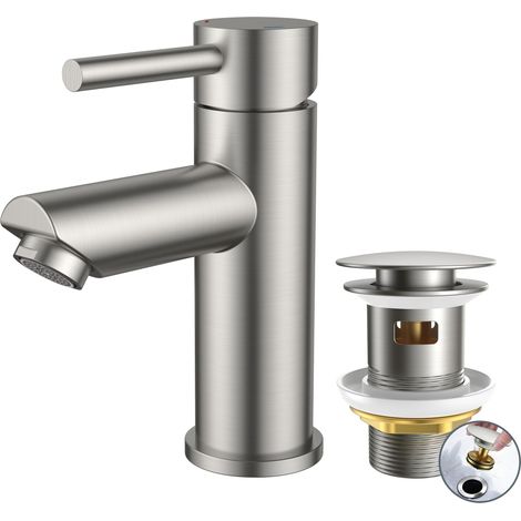 Robinet de Salle de Bain, Mitigeur Lavabo Compact en Inox (1/5)