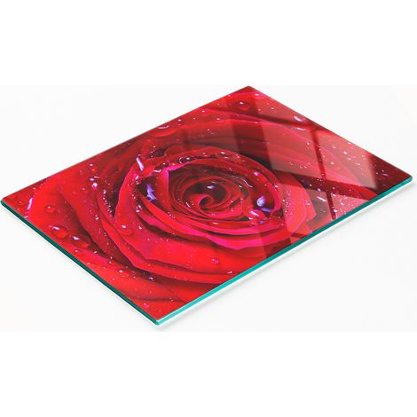 Tabla de cortar decorativa de vidrio templado con diseño de rosa, 80x52 cm (1/5)