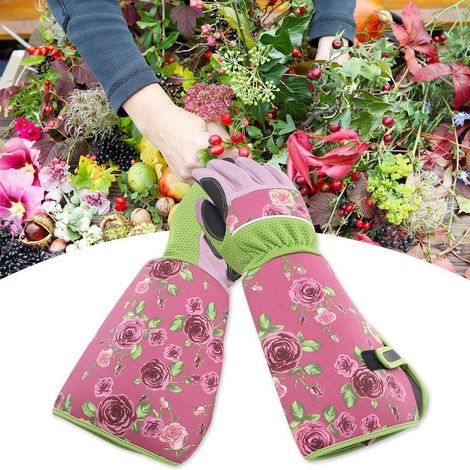 Gants de jardinage longs roses résistants aux perforations pour taille, travaux extérieurs, paire, rose, antidérapants, mains protégées. (1/5)