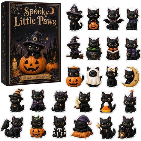 Calendrier de l'Avent Halloween 2026 avec 24 Ornements de Chats Noirs 2D (1/5)