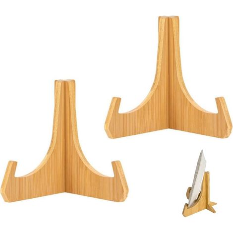 Support d'Assiettes en Bois, 2 Pièces 6 Pouces Supports Assiettes Decorative, Supports à Assiettes, Présentoir Photo Bois, Chevalet Porte Assiette, pour Plat, Assiette, Livre, Photo, Plaque (1/5)
