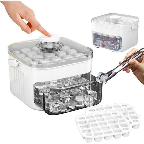 Bandeja para cubitos de hielo con caja de almacenamiento, Fácil desmolde, Gran capacidad, Blanca, 15 x 15 x 10 cm (1/5)