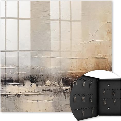 Armoire à clés - (30 cm x 30 cm) - Boîte à clés murale - Coffret de rangement pour clés - Couleur noire - Ouverture vers la gauche - Pour maison et bureau - peinture abstraite de paysage (1/5)