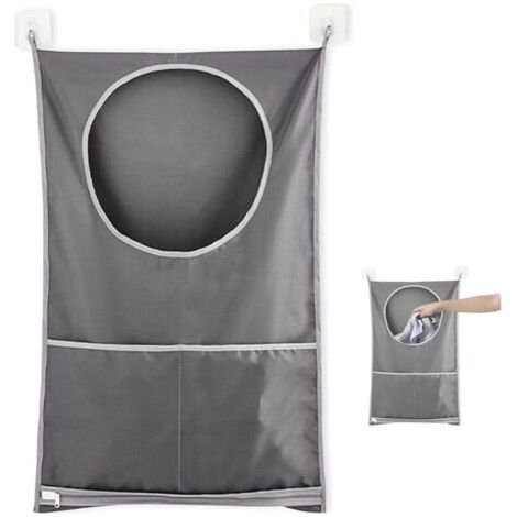 Panier à Linge Grande Contenance Sac de Rangement, Sac De Rangement Pour Sac De Placard À Linge Suspendu, pour Salle de Bain(Gris) (1/3)