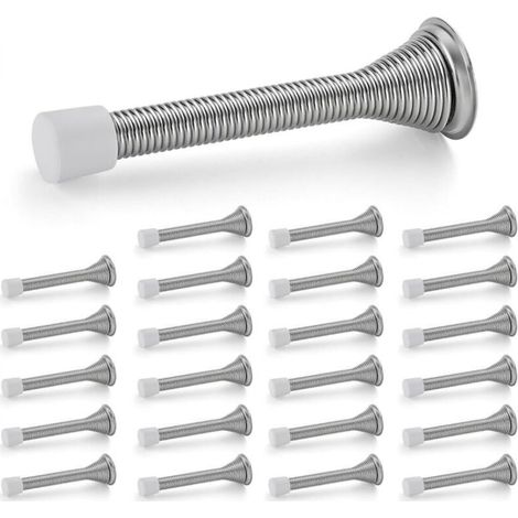 Door stops, set of 24, spring-loaded with rubber stop, in satin nickel for the bottom of the door (1/5)