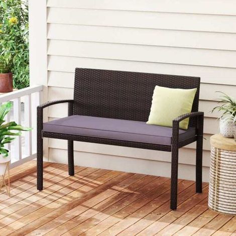 Détente à deux avec ce banc de jardin en rotin PE tressé, 100 cm et coussin amovible pour terrasse (1/5)