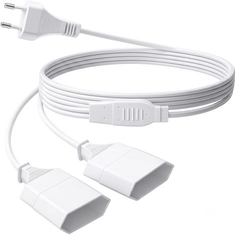Câble d'extension 3M avec fiche Plate, Double fiche,câble d'alimentation Plat de Type C Fin et Plat, Distributeur de Prise Euro, Blanc (1/5)