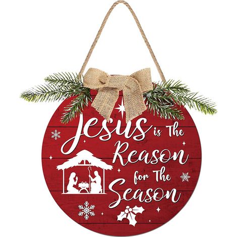 Panneau de Porte en Bois Décoration Pâques "Jesus Is The Reason For The Season" Modèle Rustique 30cm Jute Rope Cadeau de Printemps Multicolore (1/5)