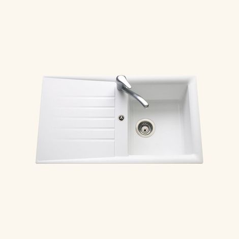 Évier résine blanc 86x50 cm – Évier encastrable 1 bac réversible – Vidage manuel inclus – Meuble sous évier 45 cm minimum – EWI (1/5)