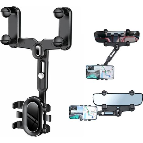 Support téléphone rétroviseur, support GPS ajustable, pivotant 360° et extensible, fixation universelle pour voiture, smartphone navigator (1/5)