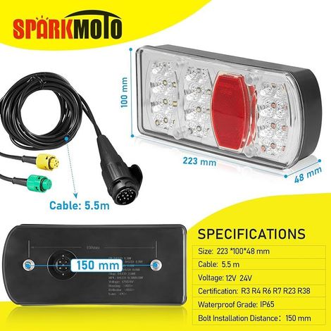 12V/24V LED-Anhängerbeleuchtung mit 13-poligem 5,5M Kabelbaum und 5-poligem Bajonettstecker, 13-poliges Anhänger-Rücklichtset (1/5)