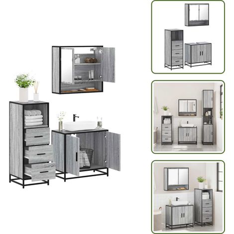 The Living Store Set de muebles de baño 3 pzas madera contrachapada gris sonoma - Armario de baño