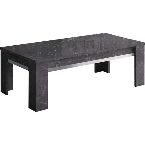 GUEDA - Table Basse Effet Marbre Anthracite Finition Argent (1/4)