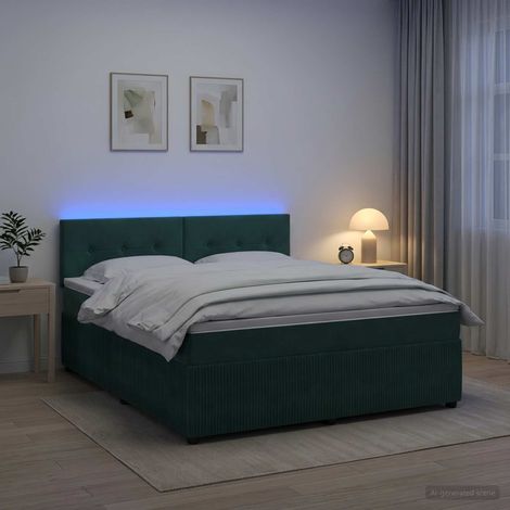 Lit boxspring avec matelas Vert foncé 140 x 190 cm Velours (1/5)