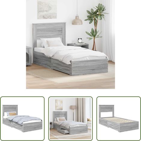 Lit moderne - Cadre de lit avec tiroir Sonoma Gris et Argent 75 x 190 cm (1/5)