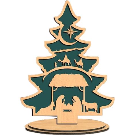 Arbre De Noël En Bois - Centre De Table Pour Décoration De Noël - Style Crèche - 22 x 24,5 cm - Pour Salon Cheminée Bureau Étagère - 1 Pièce (1/5)