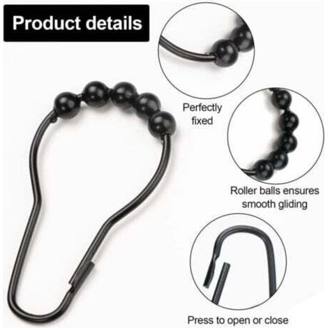 12 Pièces Crochet Rideau Douche, Anneau Rideau Douche avec Système Coulissant, Anneaux pour Tringle à Rideaux Antirouille, Anneaux Rideaux Douche pour Rideau de Porte, Rideau de fenêtre