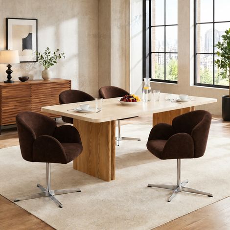 Sedia da pranzo girevole 360°, velluto marrone, inox, 64 x 64 x 78 cm DESVIAE (1/5)