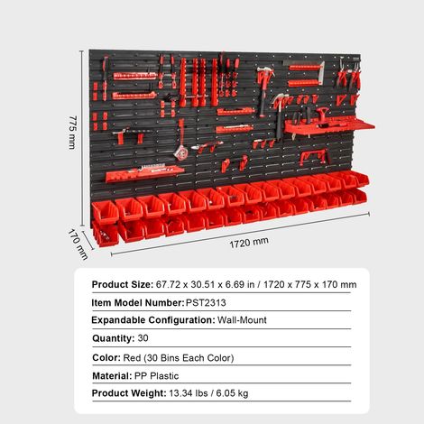Bacs de rangement muraux 30 bacs, support de pièces, organisateur de Garage avec panneaux muraux, crochets, outil de magasin en plastique pour clous à vis