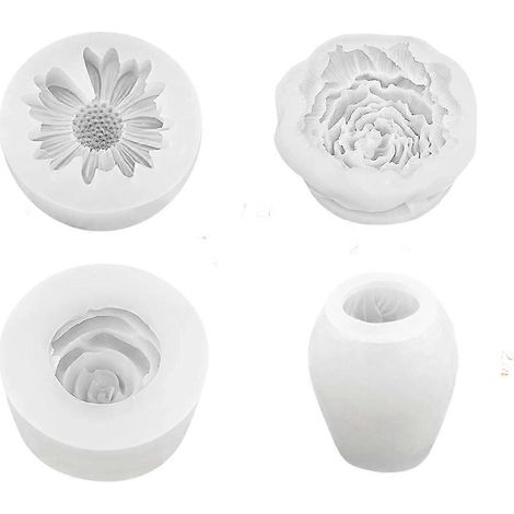 Set mit 4 3D-Silikonformen in Form von Blumen (Gänseblümchen, Pfingstrose, Rose, Tulpe) zur Herstellung von Kerzen, Seifen und Epoxidharz. Ideal als Geschenk. (1/5)