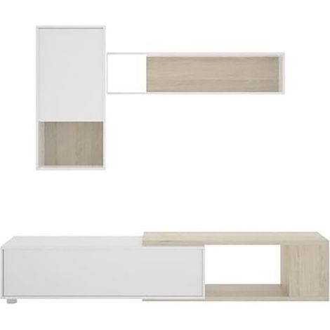Ensemble séjour de 3 éléments coloris Blanc Brillant /naturel -PEGANE-