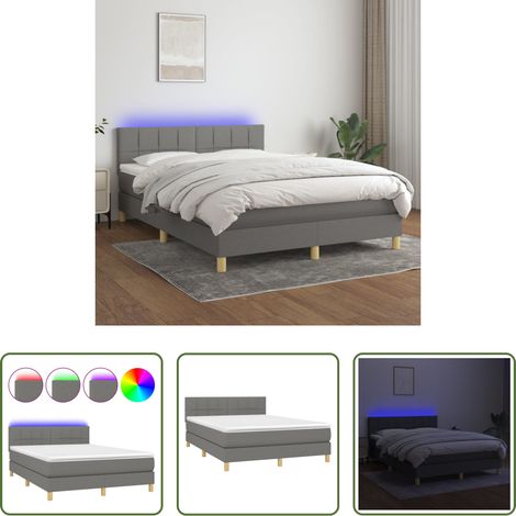 Sommier tapissier - Sommier à lattes de lit et matelas et LED Gris foncé 140x200 cm (1/5)