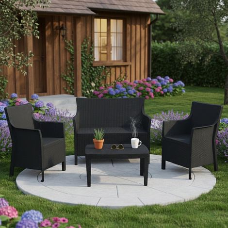 Set Salotto da Esterno Lasca, Salottino Outdoor 4 Posti, un Tavolino Made in Italy, Nero Antracite (1/3)